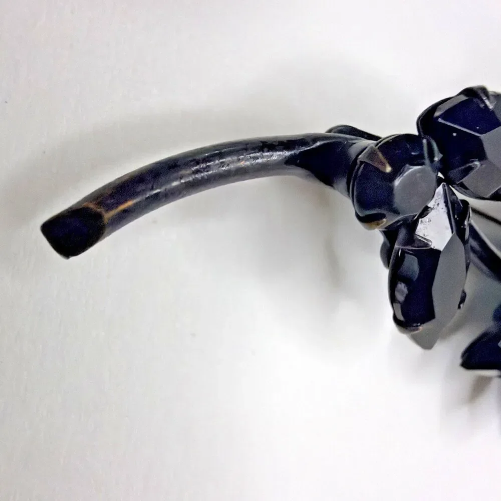 VTG MidCentury Black Rhinestone Flower Brooch Pin Open Back Japanned Daisy AS-IS